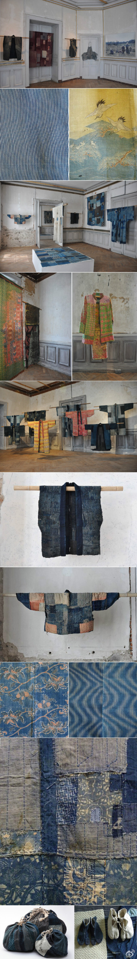 今年Domaine de Boisbuchet的这个展览叫Boro - The Fabric of Life.展示了1850年-1905年之间日本传统拼接的纺织品,染色织物，当时棉花价格昂贵，农民们被迫用边角料缝成拼凑一起。从而展示尊敬我们的现有资源，劳动和日常用品，强调节制和谦虚http://t.cn/zHFTjpj