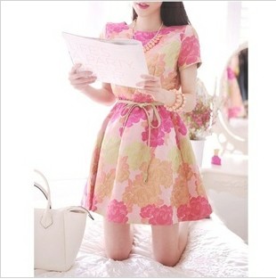 2013春夏韩版甜美复古气质彩色花朵碎花欧根纱连衣裙 日系名媛裙