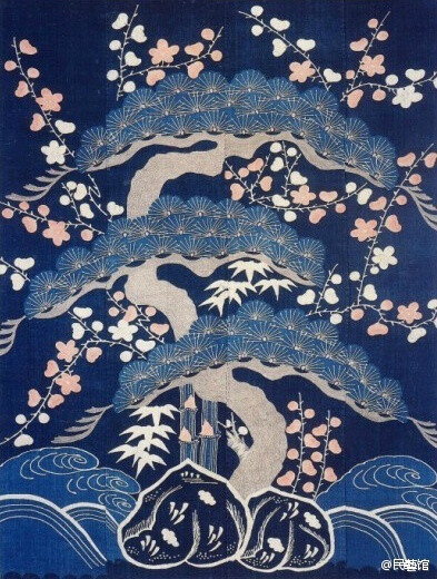 日本传统绘画「藍の華」筒描。