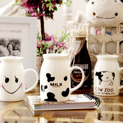 zakka可爱牛奶杯 奶牛杯 陶瓷马克杯 早餐杯 咖啡杯 奶茶杯 茶杯