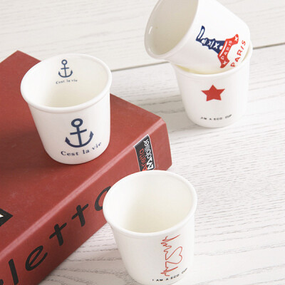 zakka海锚海军风陶瓷马克杯 仿纸杯 布丁杯 牛奶杯 水杯 小茶杯