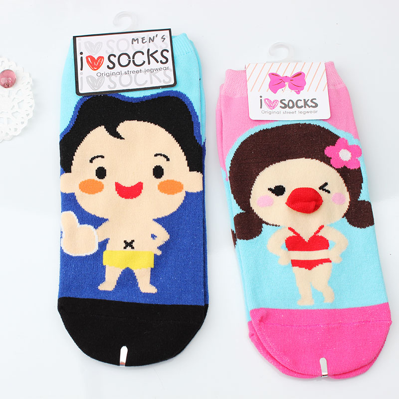 卡斯依韩国男士女士薄款棉袜夏季可爱立体卡通袜情侣袜
