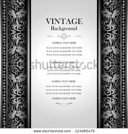 Vintage, elegant background, antique, victorian silver, floral ornament, baroque frame, beautiful invitation, classical old style card, ornate page cover, royal luxury, ornamental pattern template - stock vector