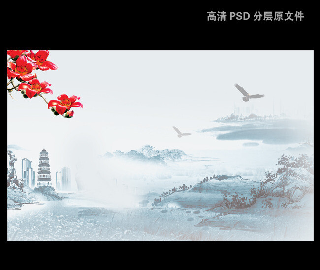 高清大气中国风psd展板背景 海报背景