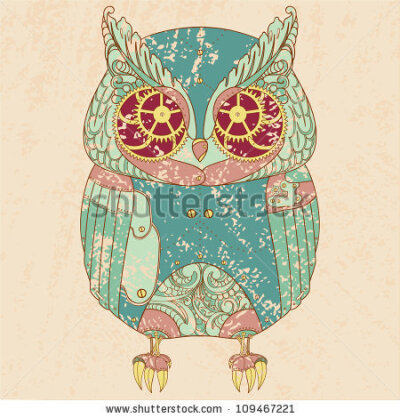 Decorative animal. Steam punk owl. - stock vector