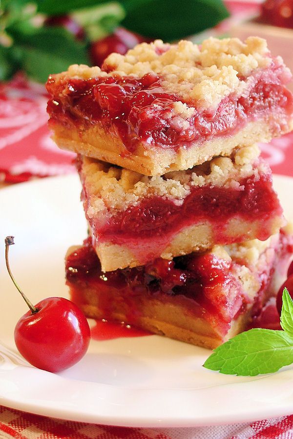 Recipe For Cherry Pie Crumble Bars - A sumptuous homemade cherry pie filling made with plenty of fresh picked tart cherries as well as a crumble pastry with just the right salty-sweet and buttery richness you would expect in a darn good tart cherry pie.