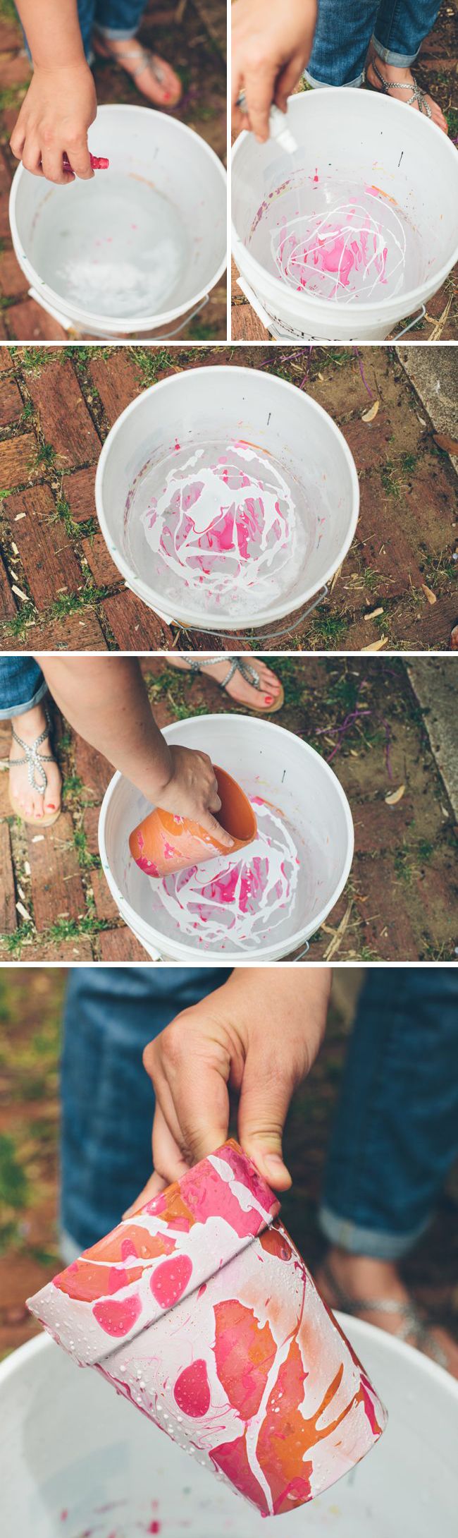 DIY: nail polish marbled planters