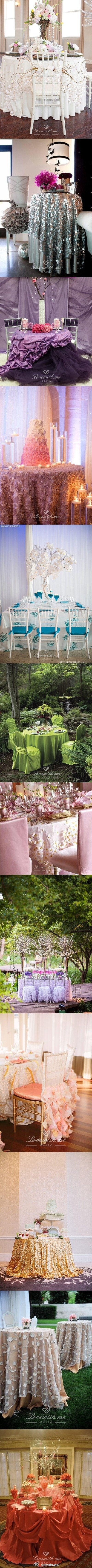 #婚礼布置# 12款精美绝伦的婚宴桌布灵感，这12款桌布，简直比婚纱还美~http://www.lovewith.me/share/detail/27040/all