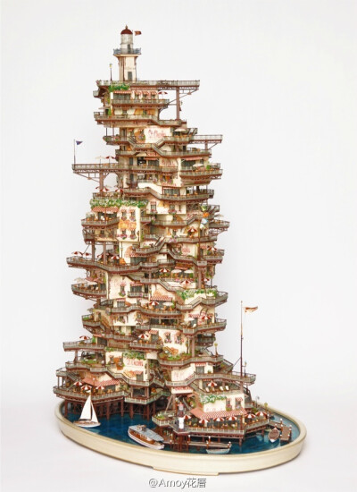 Takanori Aiba（日本）将盆景与微缩景观，建筑模型结合起来的艺术，总是让我想起 [哈尔的移动城堡] 或者 [借东西的小人阿莉埃蒂] 每个小细节都做得很精巧，让人沉迷在这样小人的世界中。