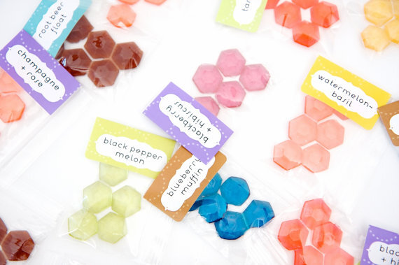 Hard candy gems, one flavor of 30 hexagon candy pieces, honeycomb shape edible jewels, bite sized candy