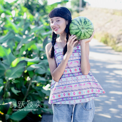 条纹印花棉布背心