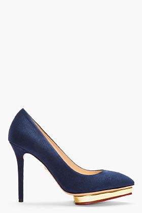 CHARLOTTE OLYMPIA Navy Suede Pointed Debbie Pumps