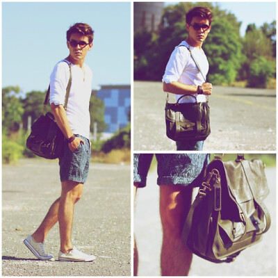 Proenza Schouler Ps1, Zara Button Neck Tee, H&amp;M Printed Shorts, Converse All Stars, Tom Ford Lennon Shades