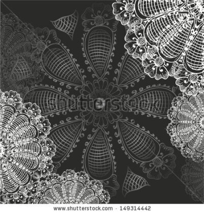 White oriental floral pattern on a black background - stock vector