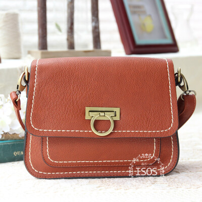 ISOS秋季森系简约潮女包英伦复古学院风小包圆扣单肩斜跨女包