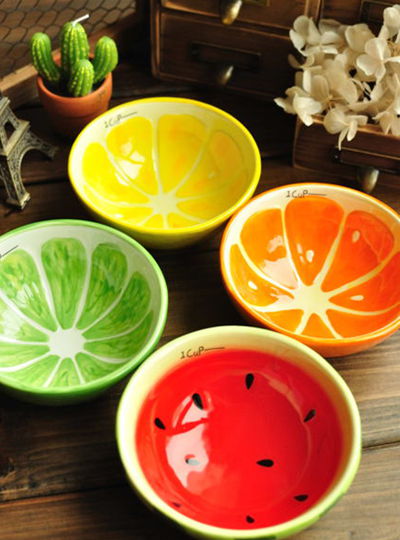 外贸创意家居日式彩绘手绘水果碗 可爱陶瓷米饭碗