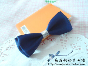 海军蓝深邃气质款手工蝴蝶结发夹发饰发圈