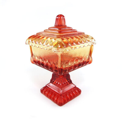 Jeanette Amberina glass pedestal compote, candy dish