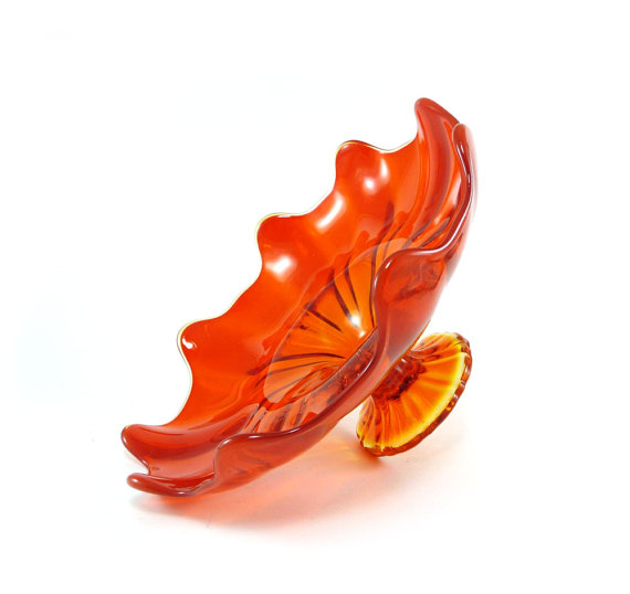 Bright orange glass compote, pedestal candy dish