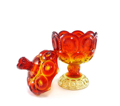 LE Smith amberina glass pedestal compote, candy dish