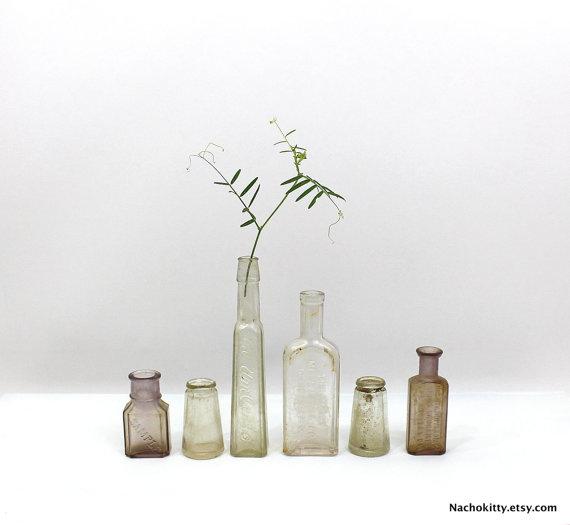 Collection of Primitive Bottles, Purple &amp; Clear