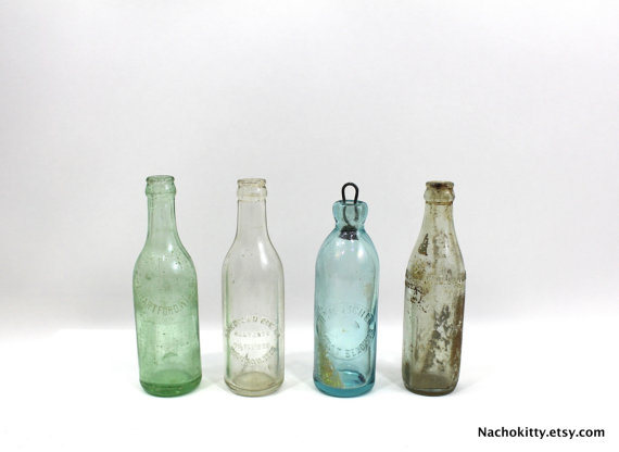 4 Antique Beer Bottles: Theo Dietzler, H&amp;M Lochen West Bend Wisconsin