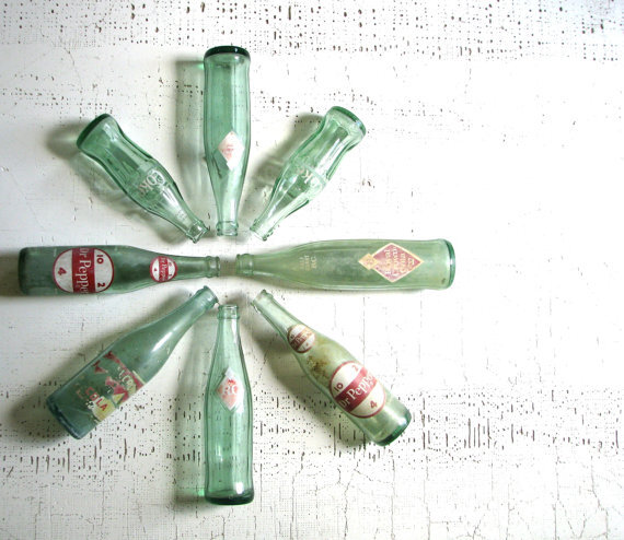 green soda pop bottle collection - urban farmhouse style decor or display