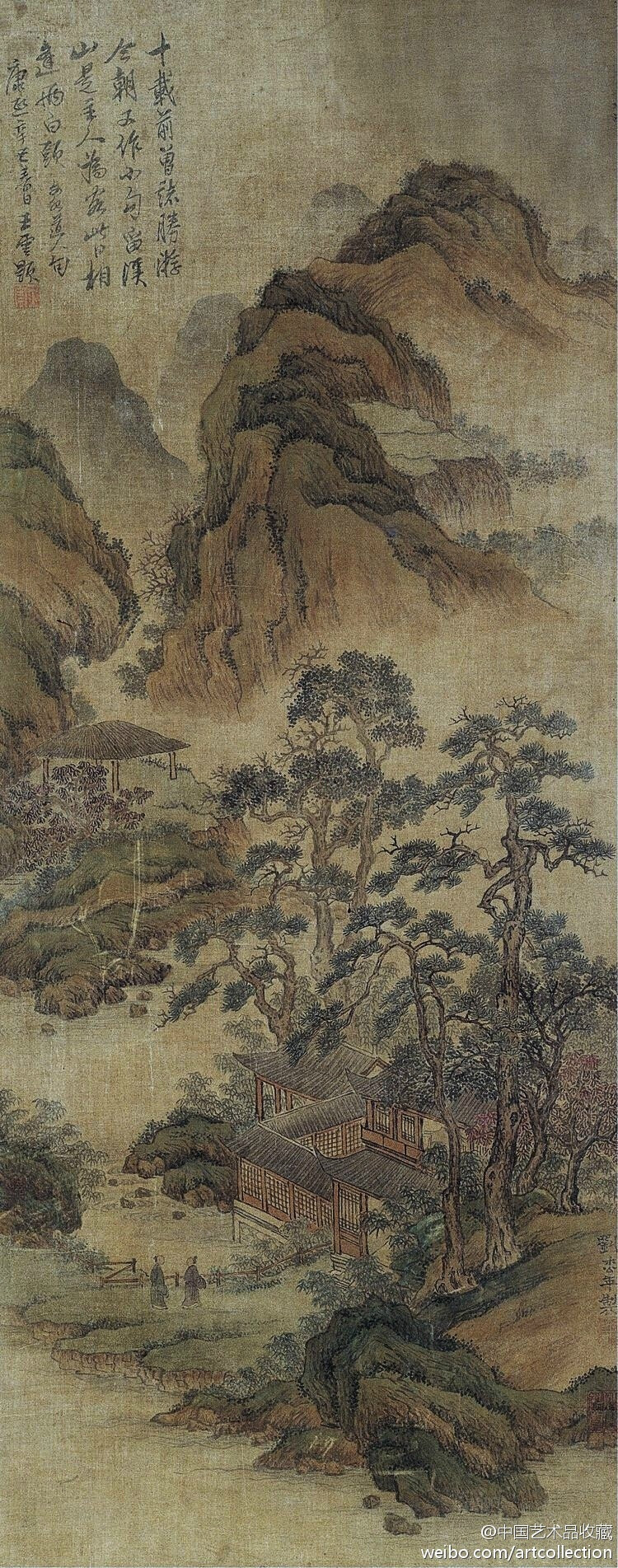 山水画#【 清 王云 《山水图》 】轴,绢本设色,109×43cm,台北故宫