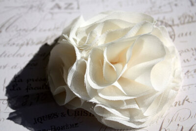 Cream flower hair clip, chiffon fabric flower in ivory for shabby chic wedding