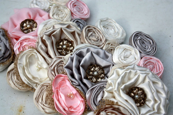 Bridesmaid necklace, 6 Custom fabric flower bib necklaces for your wedding party, bib necklace