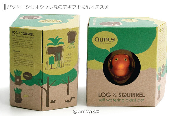 会显示水量的萌系松鼠花盆，来自品牌QUALY LOG &amp; SQUIRREL ，当底部储水不足时小松鼠会躲进树洞，浇水之后就探出头来。水分是由内盆底的细绳引入土壤中，因此也不必担心浇水过量。这花盆应该适合健忘星人以及浇水剁手星人[偷笑] 目前只在日本出售详细见：http://t.cn/zQkYyK6