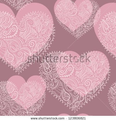 ornamental lacy hearts seamless pattern added to swatches - stock vector