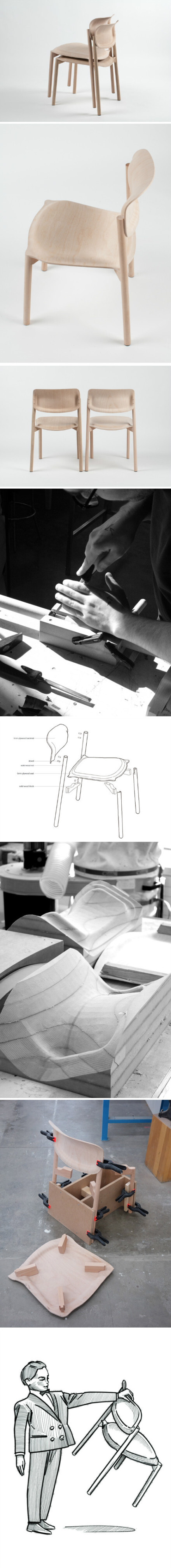 德国设计师Tobias Nitsche的作品:一般简洁轻便的椅子，使用传统的木工工艺和先进的3D胶合板技术制作而成。