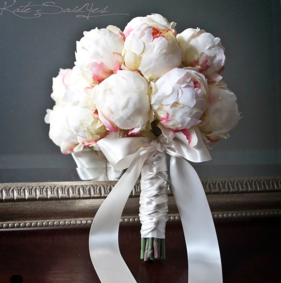 Ivory Peony Bud Wedding Bouquet - Peony Wedding Bouquet - Ready to Ship