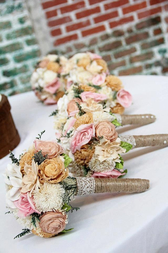 Romantic Wedding Bouquet -Small Alternative Natural Sola Flower Bridal Bridesmaid Bouquet, Keepsake Wood Bouquet, Shabby Chic Rustic Wedding