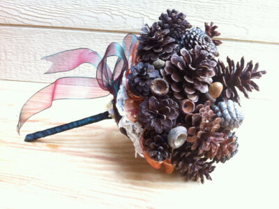 rustic wedding bouquet pine cone forest alternative bridal flowers