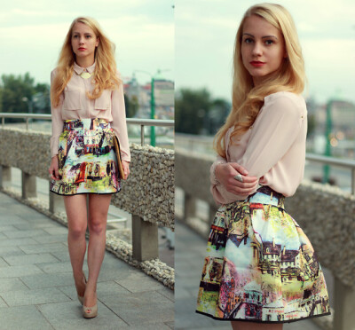 Chicwish Skirt, By Dziubeka Necklace, H&amp;M Blouse, Asos Envelope Bag