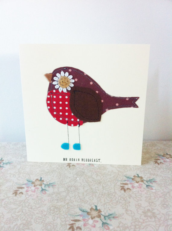 Handmade robin redbreast greetings card, bird birthday card, papergoods