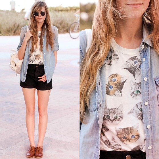 Forever 21 Cat Shirt, Chicwish White Bag