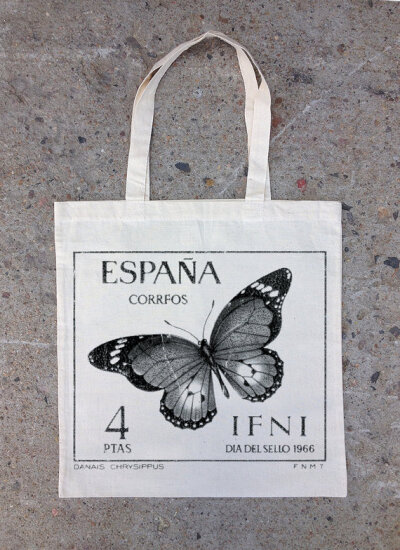 Old Spain Stamp - Butterfly - Natural Cotton Canvas Tote