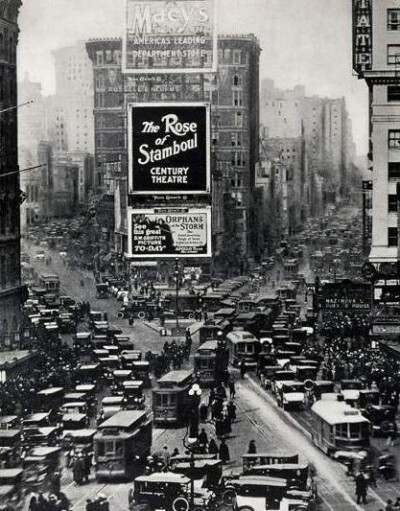 1922年，美国时代广场，瘫痪的城市交通