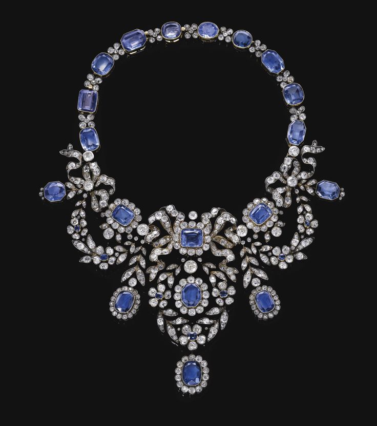 From the Habsburg Saphire Parure of Empress Marie-Louise of France. Sapphire and diamond necklace, late 19th century.