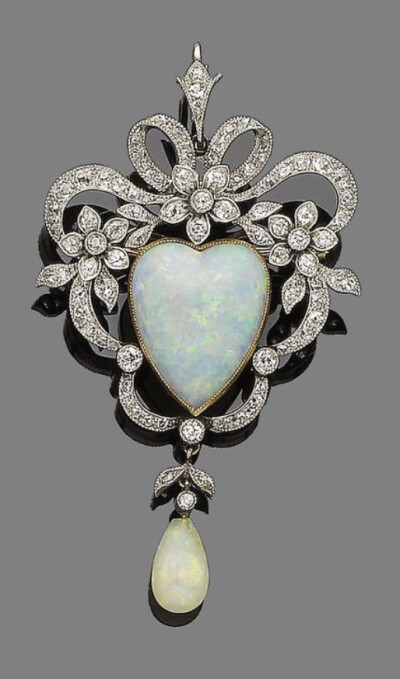 An opal &amp; diamond Belle Epoque brooch/pendant