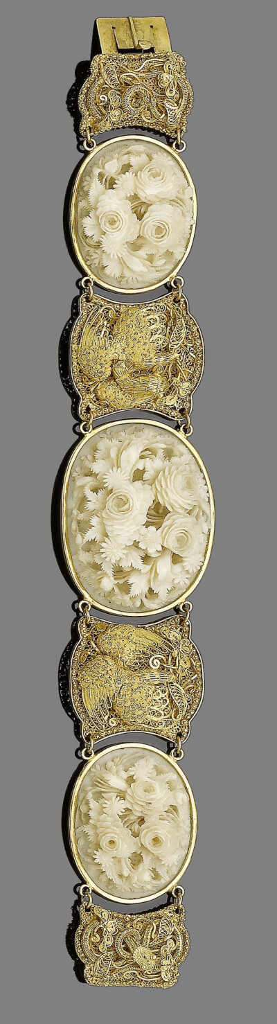 A late 19th century gold and ivory bracelet