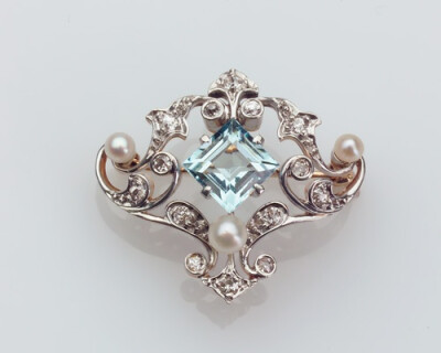 WHITESIDE &amp; BLANK Art Nouvea aquamarine and diamond