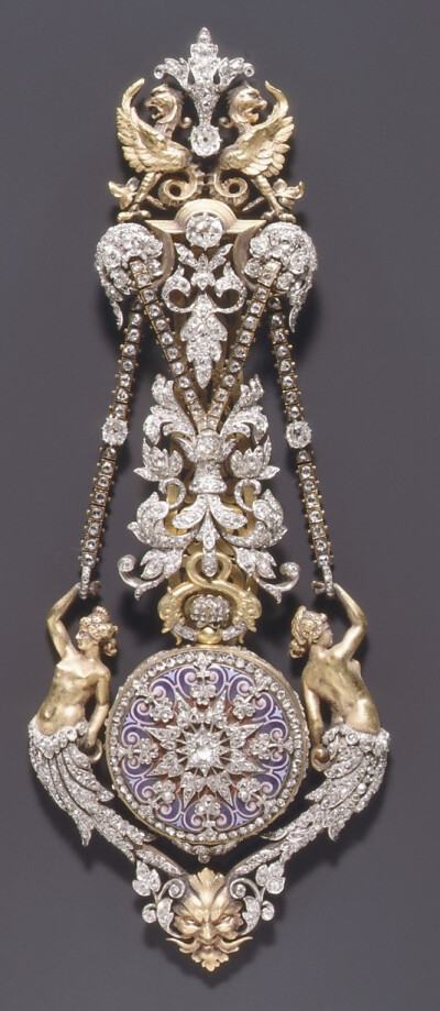~ Watch &amp; Chatelaine...by Hippolyte Téterger, French (Paris), ca. 1870-78. Gold, platinum, &amp; diamonds ~
