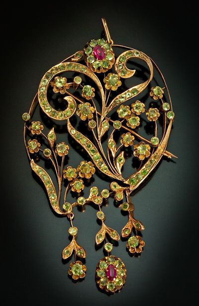 Gold and Demantoid Garnet Brooch Pendant