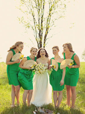 bride and happy bridesmaids