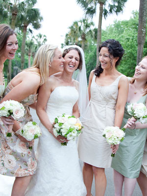 bride and happy bridesmaids