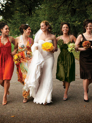 bride and happy bridesmaids